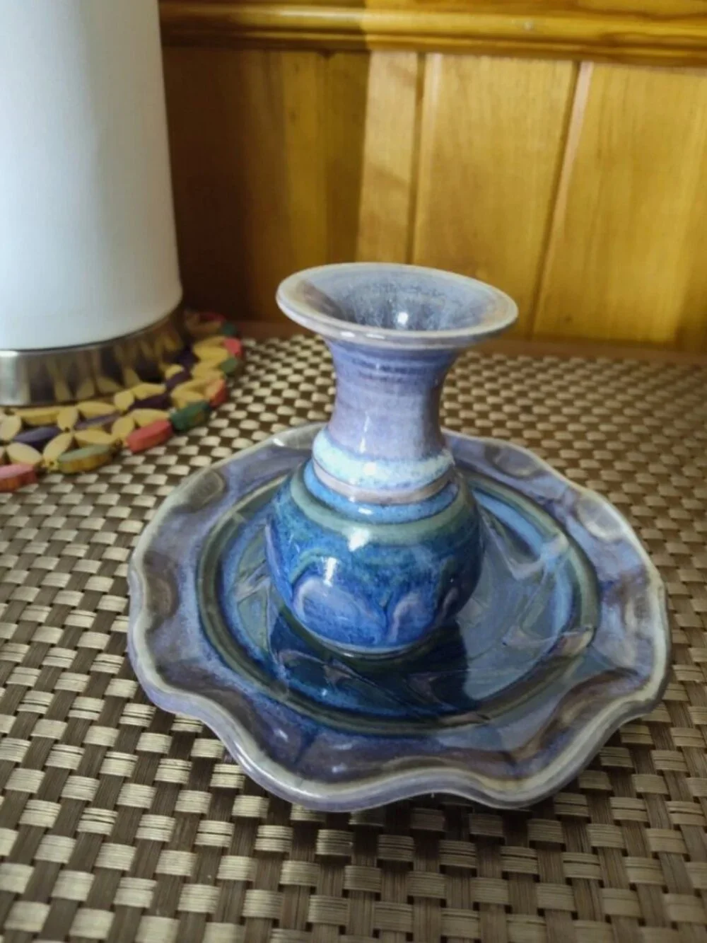 Handicrafted Blue and Purple Ceramic Pottery Reed Diffuser Signed 5